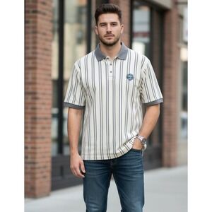 Boast Mens Striped Polo Golf Shirt Size M Country Club Cotton Made in USA Casual